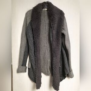 Anthropologie Sleeping On Snow Gray Wool & Yak Blend Cardigan With Fur Trim